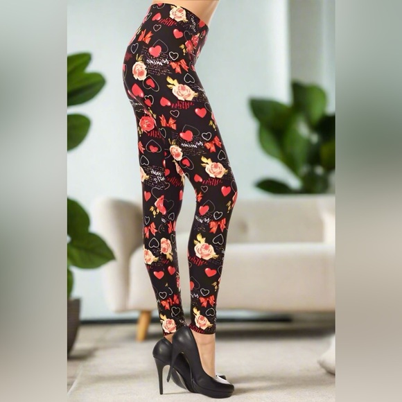 ❤️OS NEW Womens Valentines Day Heart Be Mine Love Leggings, Soft Yoga Pants - Picture 11 of 14